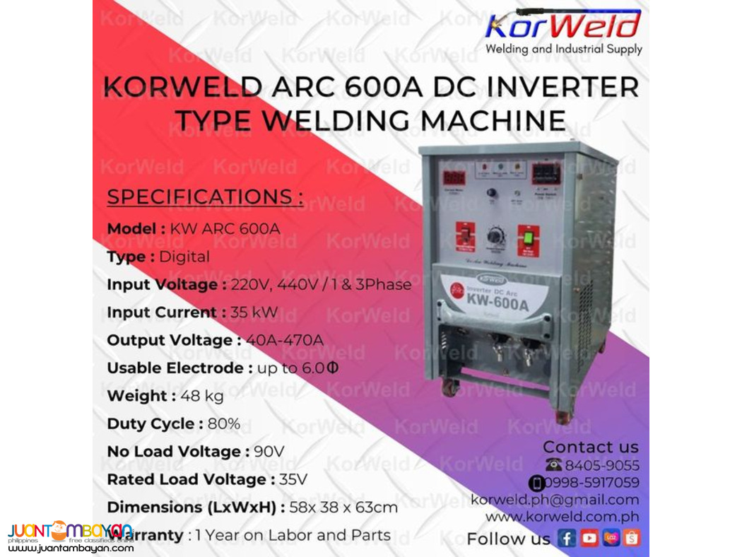 KORWELD ARC 600A DC INVERTER TYPE WELDING MACHINE