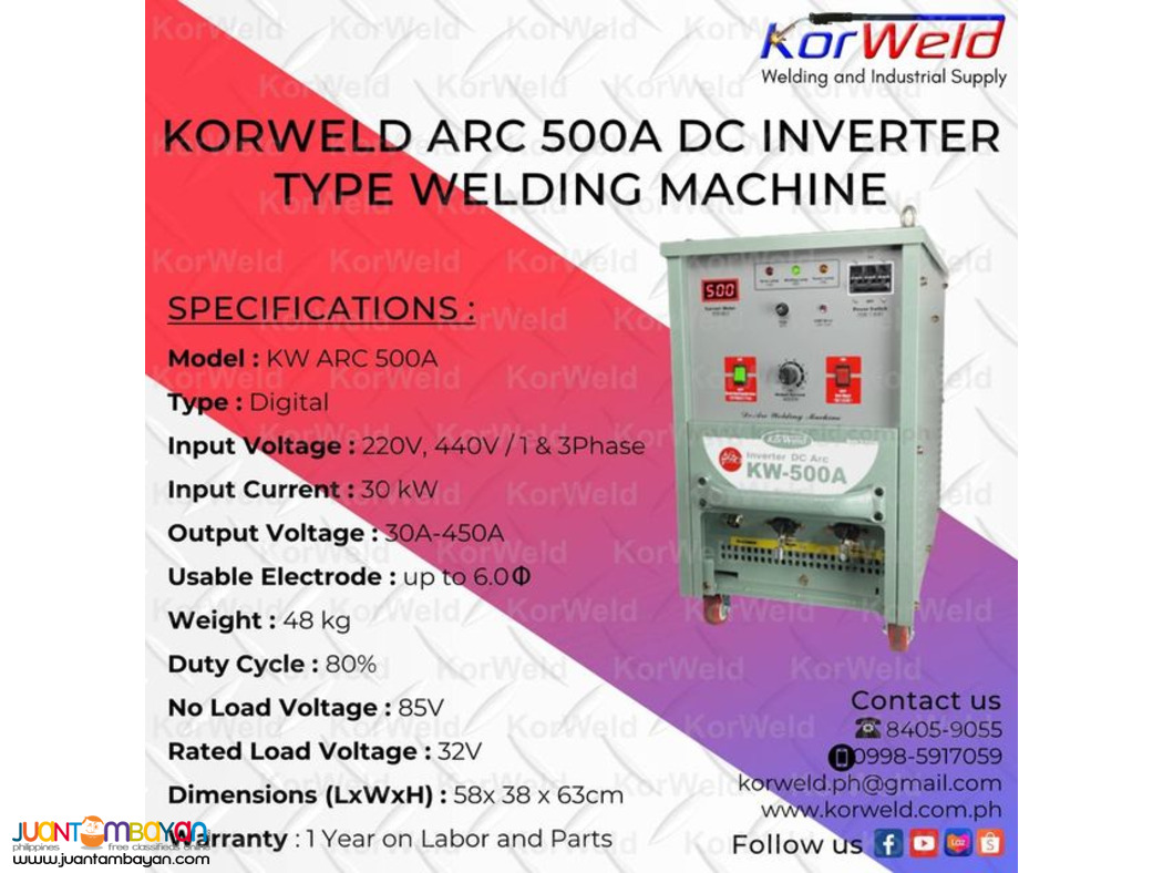 KORWELD ARC 500A DC INVERTER TYPE WELDING MACHINE