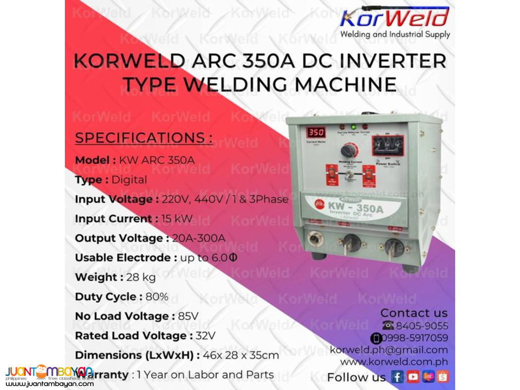 KORWELD ARC 350A DC INVERTER TYPE WELDING MACHINE