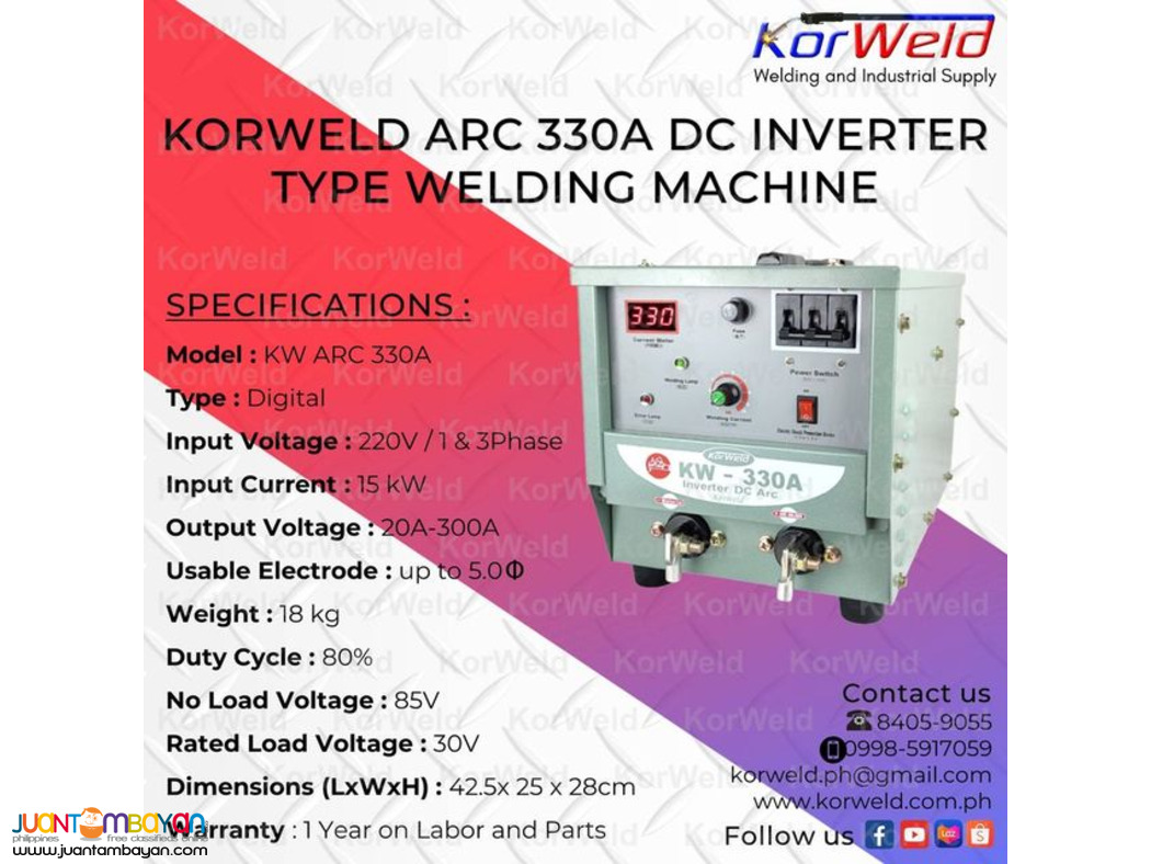 KORWELD ARC 330A DC INVERTER TYPE WELDING MACHINE