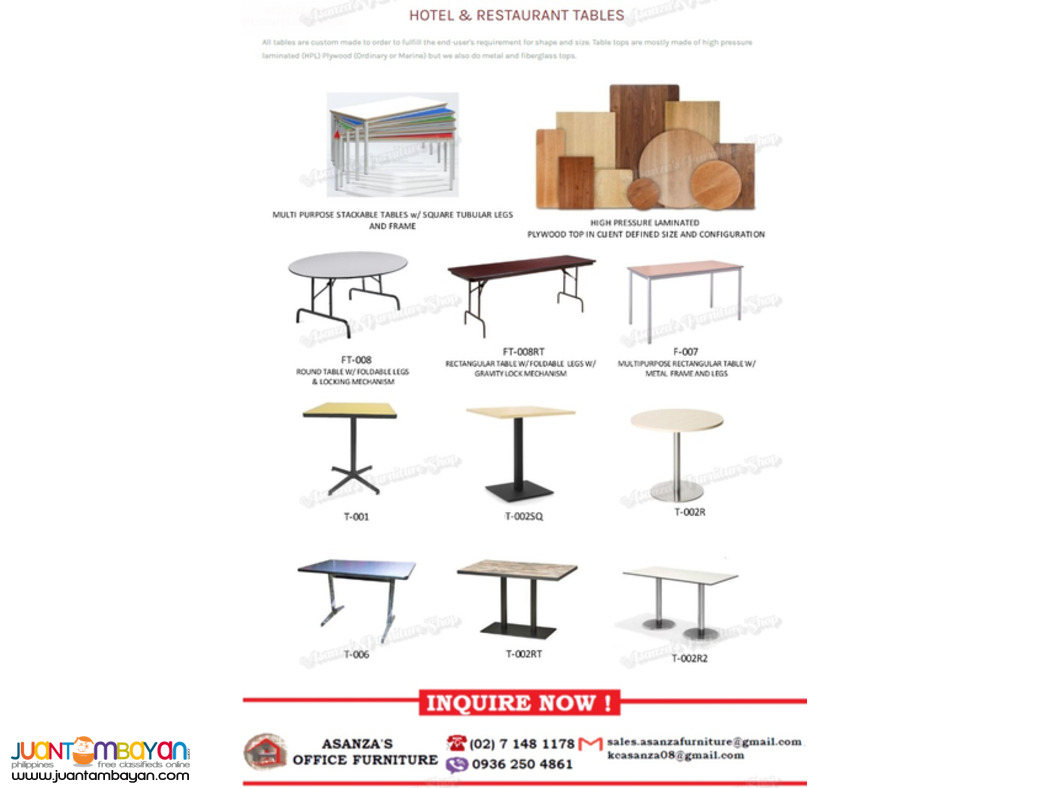 BANQUET/MULTIPURPOSE/CANTEEN/SCHOOL/HOTEL&RESTAURANT TABLE-CHAIR