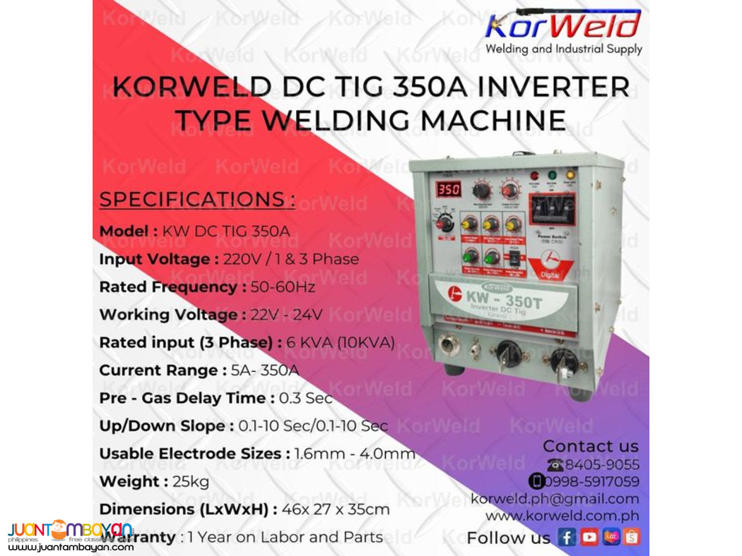 KORWELD DC TIG 350A INVERTER TYPE WELDING MACHINE