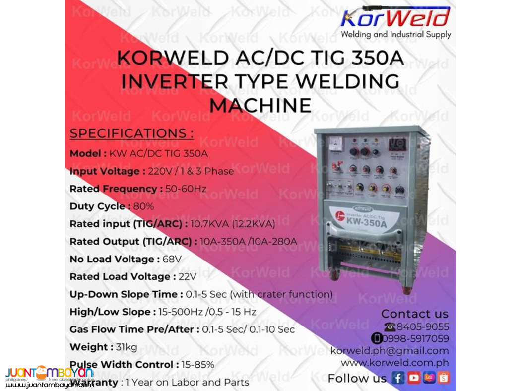 KORWELD AC/DC TIG 350A INVERTER TYPE WELDING MACHINE