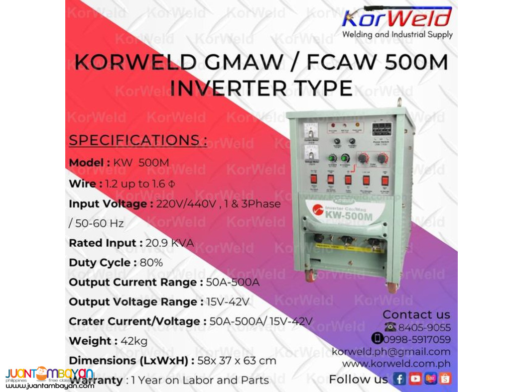  KORWELD GMAW/FCAW 500M INVERTER TYPE