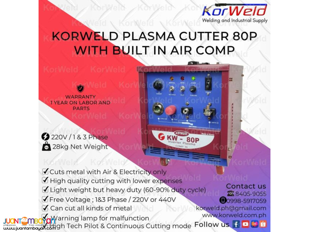 KORWELD PLASMA CUTTER 80P WITH BUILT IN AIR COMPRESSOR