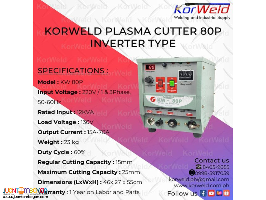 KORWELD PLASMA CUTTER 80P INVERTER TYPE