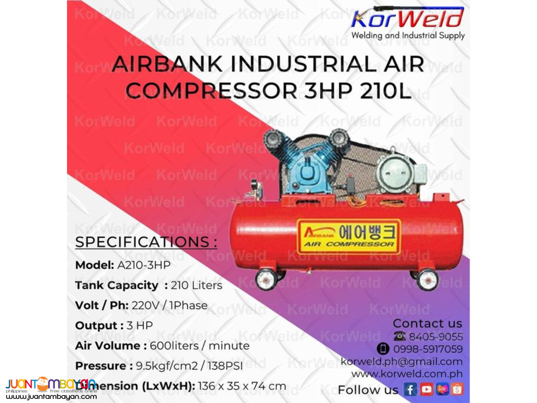 Airbank Industrial Air Compressor 3HP 210L