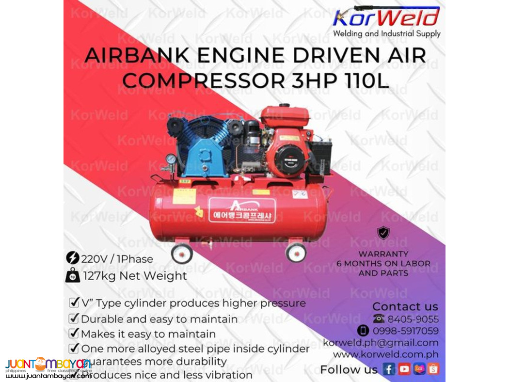 Airbank Engine Driven Air Compressor 3Hp 110L