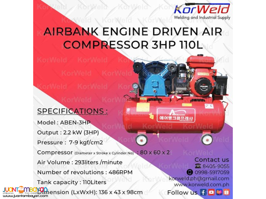 Airbank Engine Driven Air Compressor 3Hp 110L