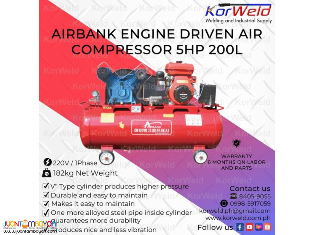 Airbank Engine Driven Air Compressor 5HP 200L