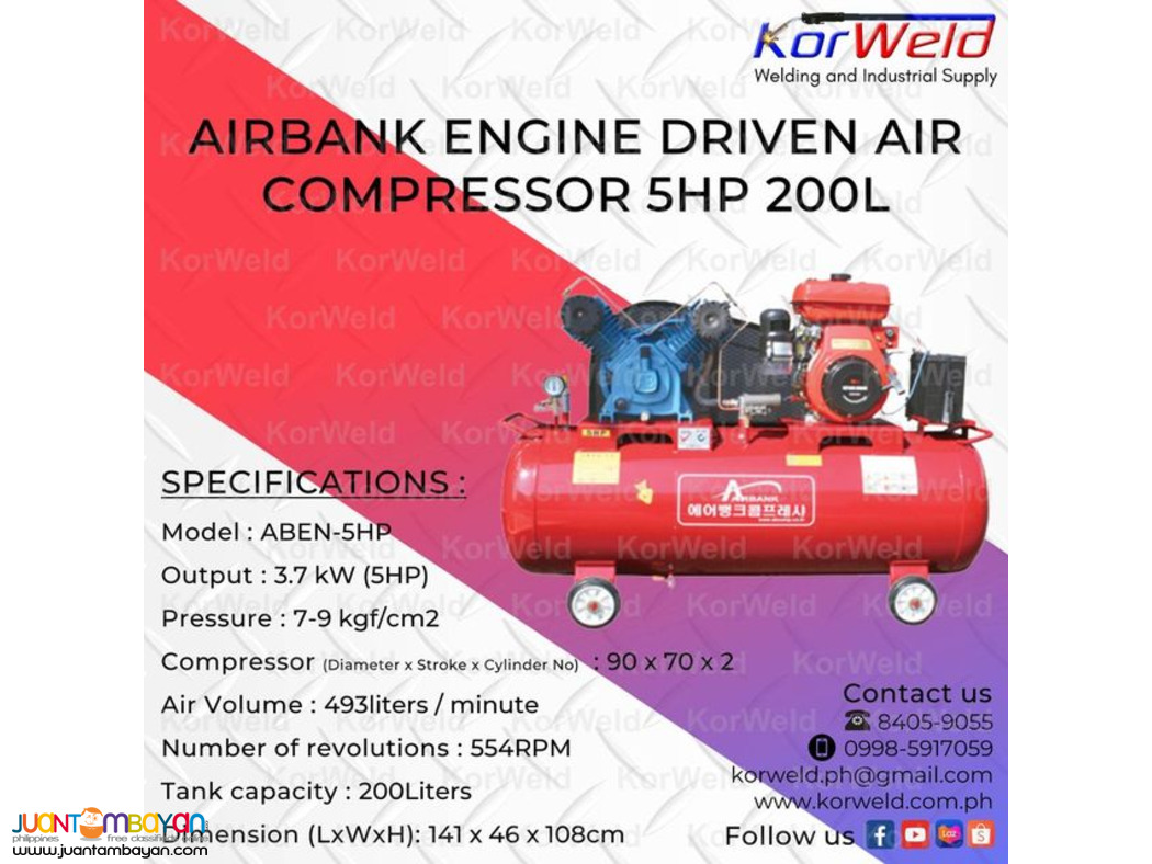 Airbank Engine Driven Air Compressor 5HP 200L