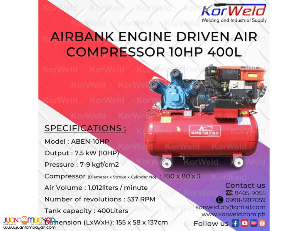 Airbank Engine Driven Air Compressor 10HP 400L