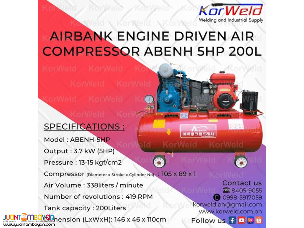 Airbank Engine Driven Air Compressor ABENH 5HP 200L