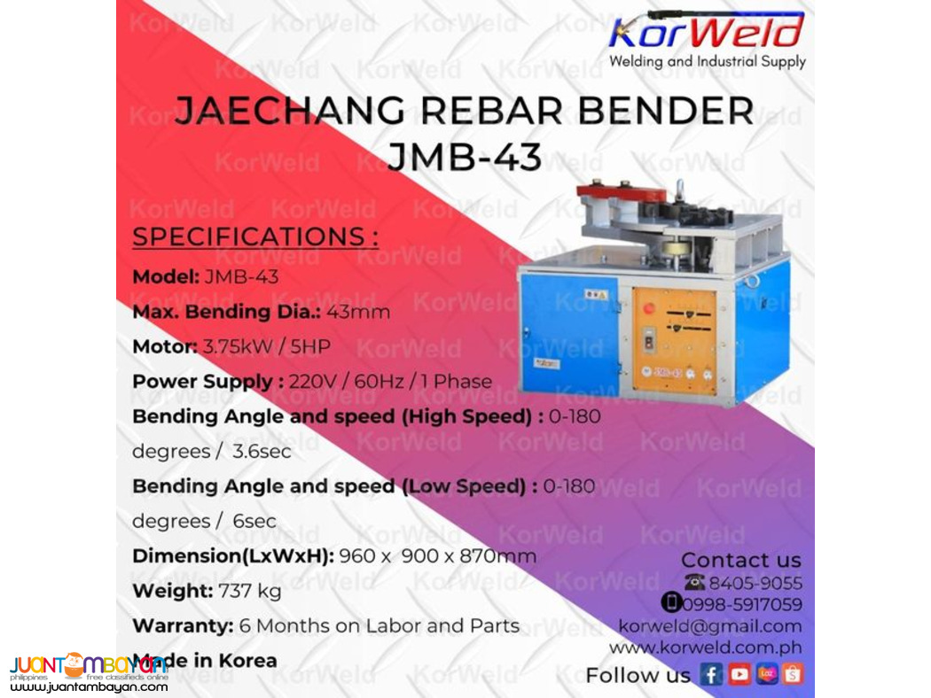 Jaechang Rebar Bender JMB-43