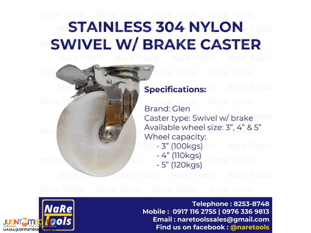 Stainless 304 Nylon Caster Swivel w/ brake