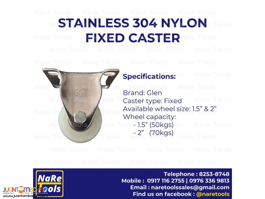 Stainless 304 Nylon Caster Light Duty Fixed