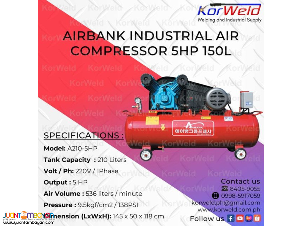 Airbank Industrial Air Compressor 5HP 210L