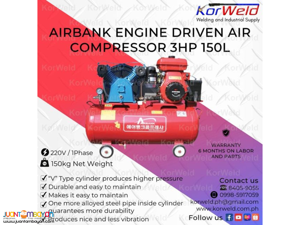 Airbank Engine Driven Air Compressor ABENH 3HP 150L