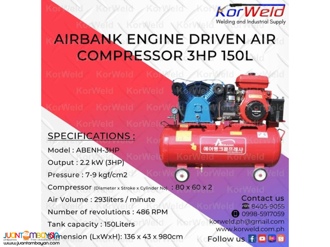 Airbank Engine Driven Air Compressor ABENH 3HP 150L