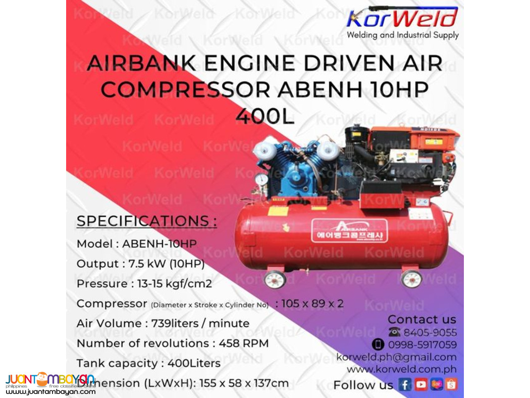 Airbank Engine Driven Air Compressor ABENH 10HP 400L