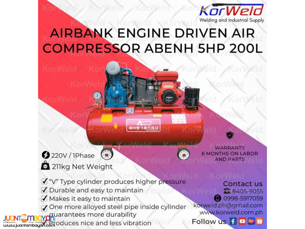 Airbank Engine Driven Air Compressor ABENH 5HP 200L