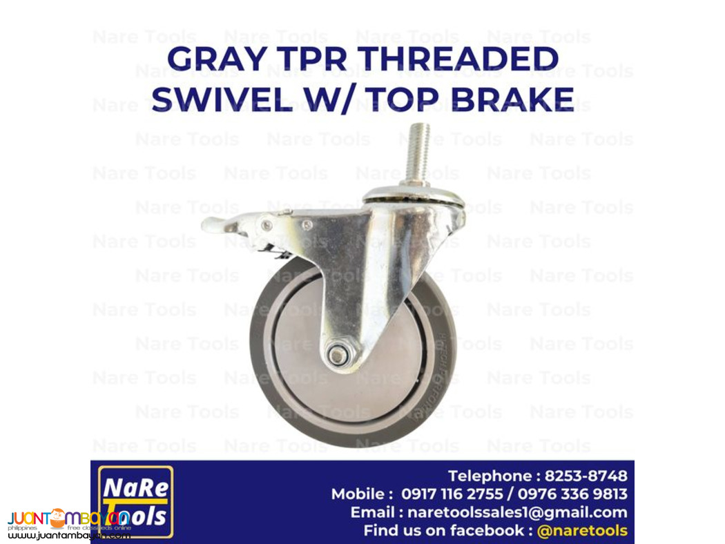 Gray TPR Threaded Swivel w/ Top Brake Caster Wheel