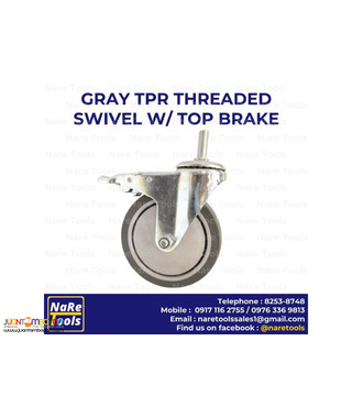Gray TPR Threaded Swivel w/ Top Brake Caster Wheel