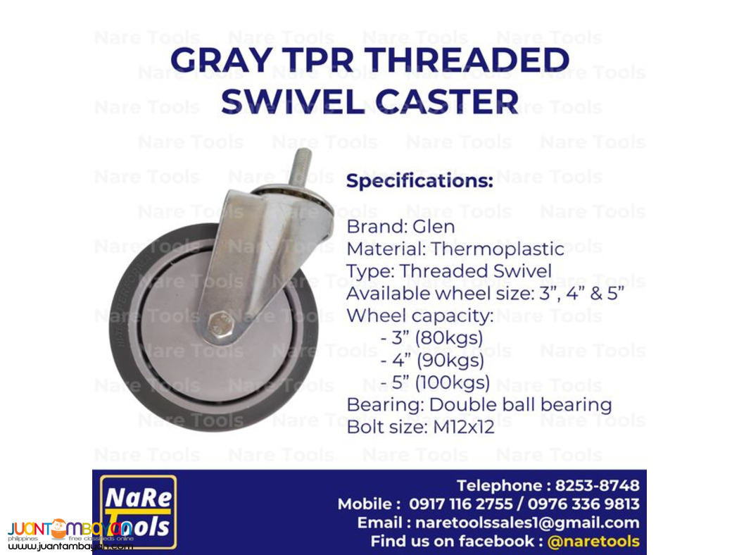 Gray TPR Threaded Swivel Caster