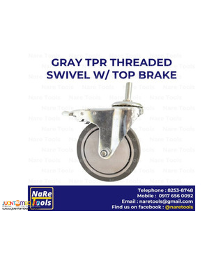 Gray TPR Threaded Swivel W/ Top Brake Caster Wheel