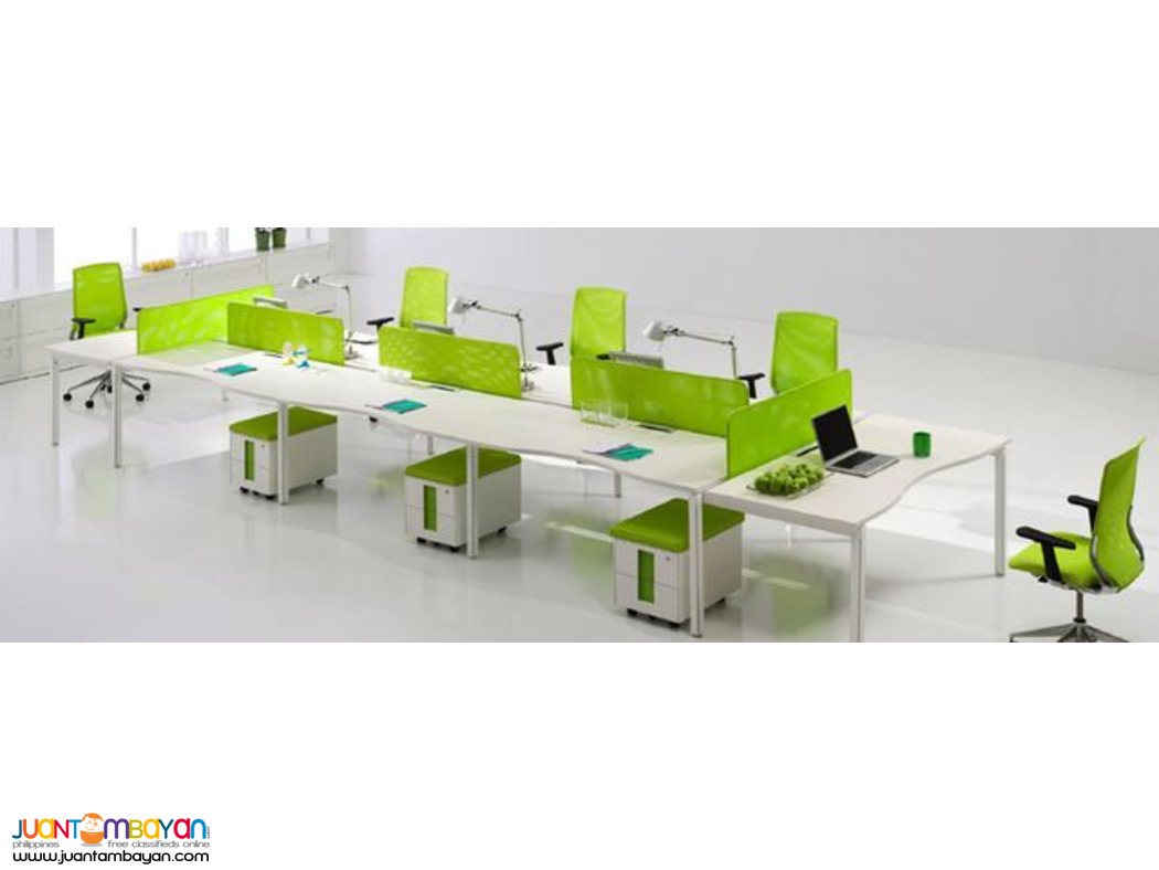 Linear Workstation - laminated table top metal legged powder coated 