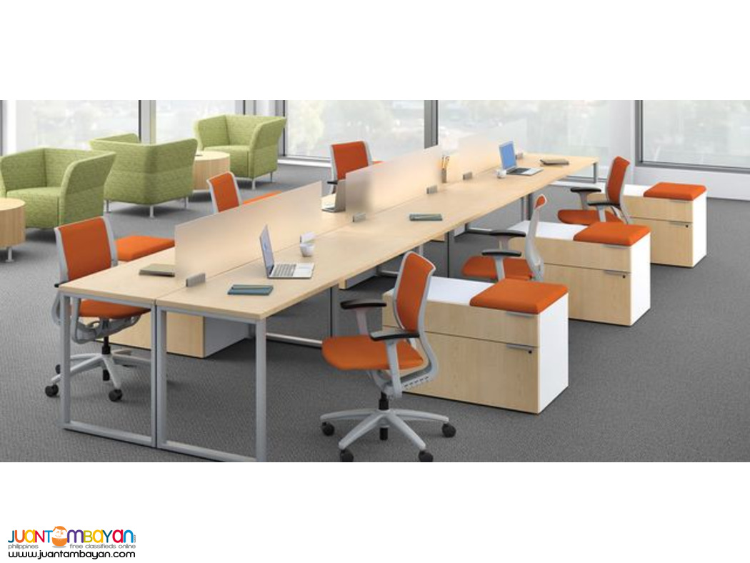 Linear Workstation - laminated table top metal legged powder coated 