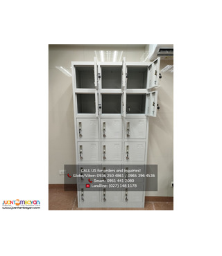 18 Door Locker Cabinet with Padlock Hasp and Name Plate, Light Gray