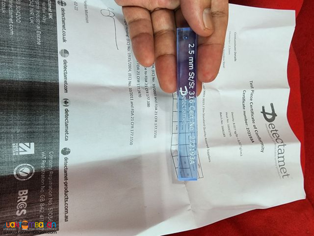 Metal Detector Test Piece, Detectamet, Test Piece Contaminants