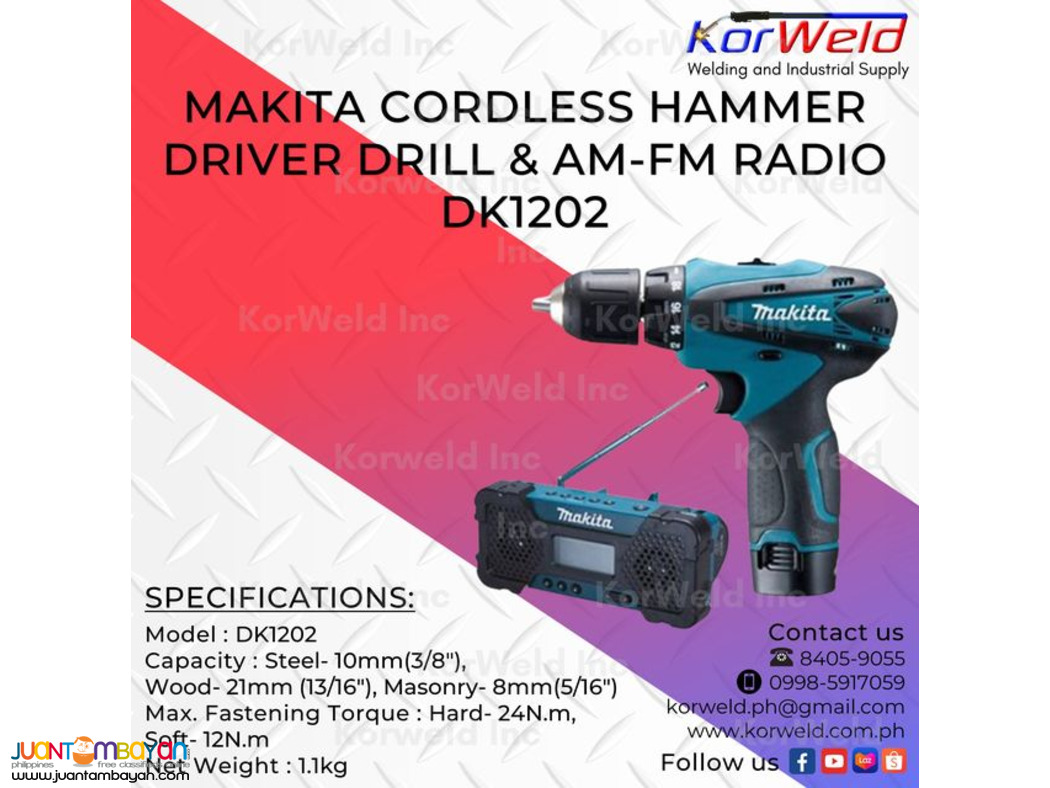 Makita Cordless Hammer Driver Drill & AM-FM Radio DK1202