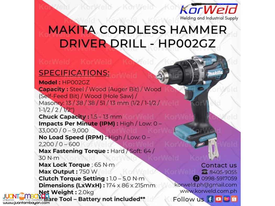 Makita Cordless Hammer Driver Drill HP002GZ