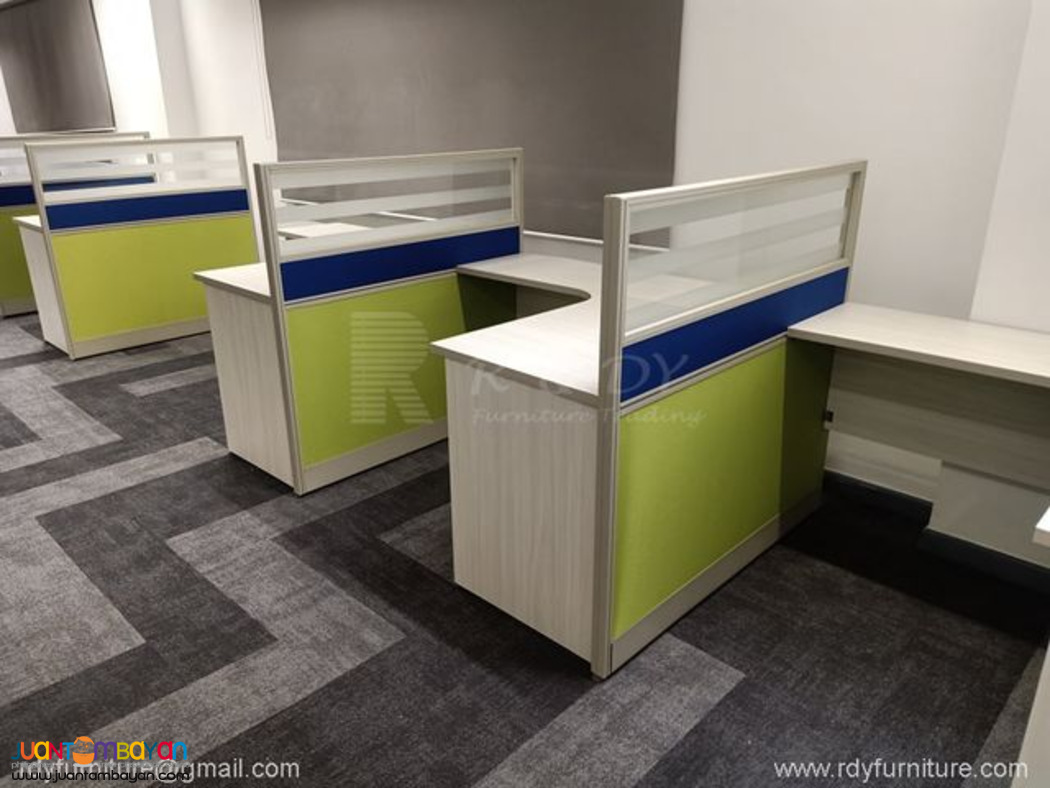 modular panel partition and table-ltype table with frosted
