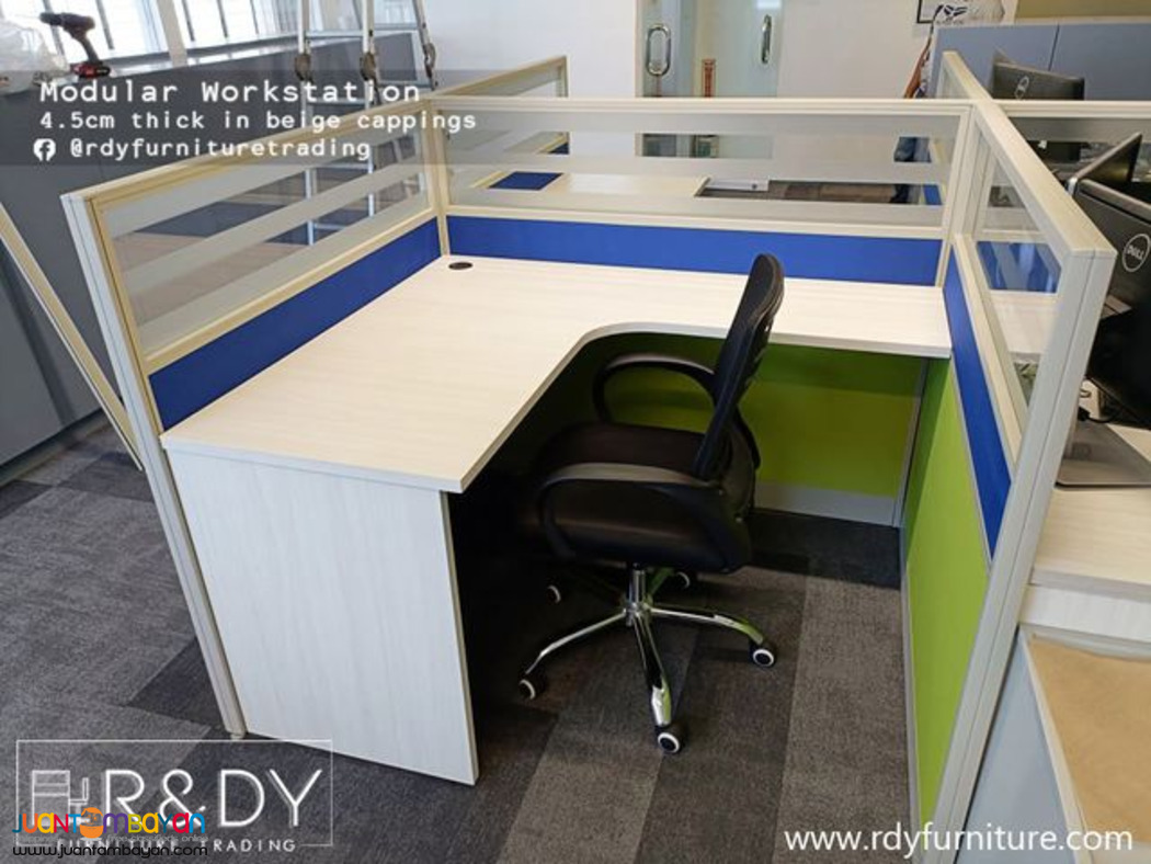 modular panel partition and table-ltype table with frosted