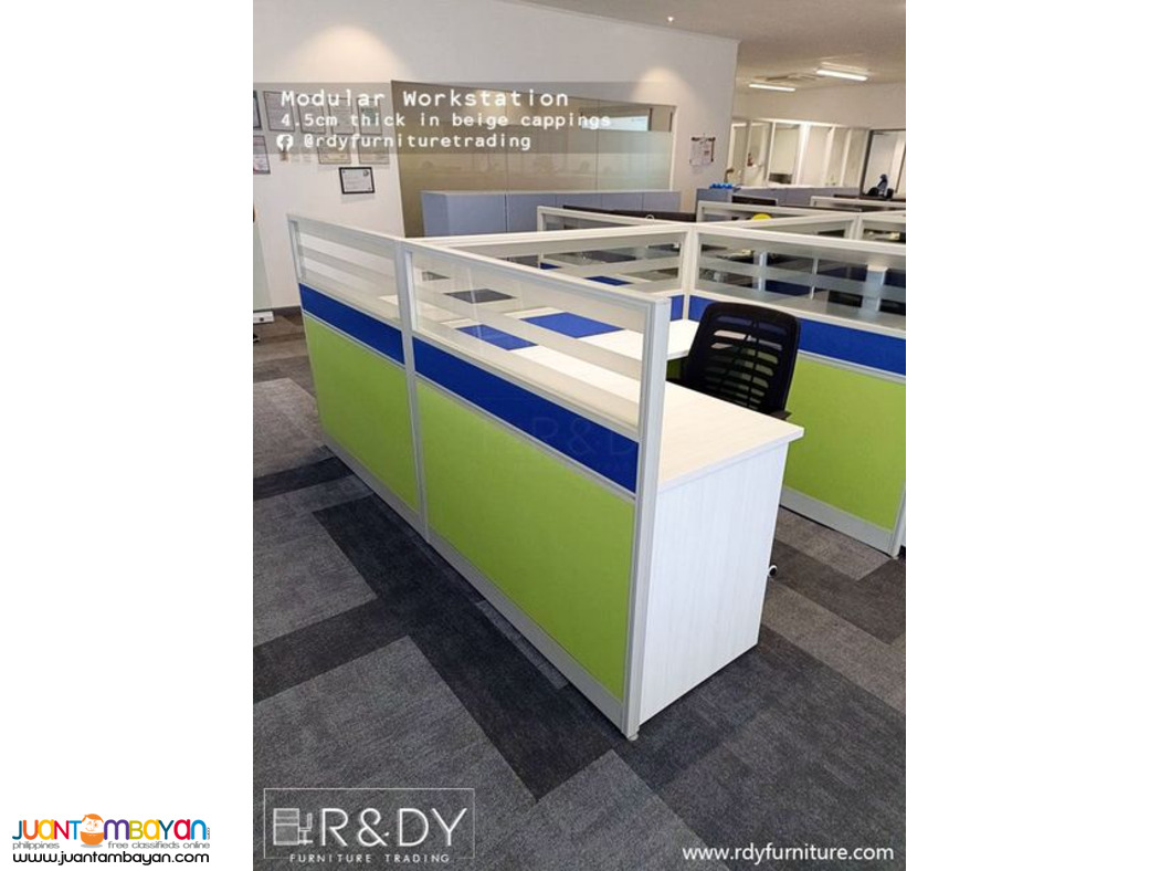 modular panel partition and table-ltype table with frosted