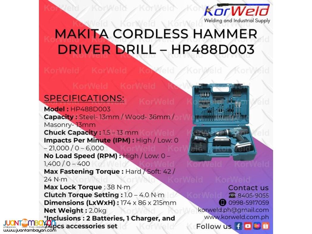 Makita Cordless Hammer Driver Drill HP488D003