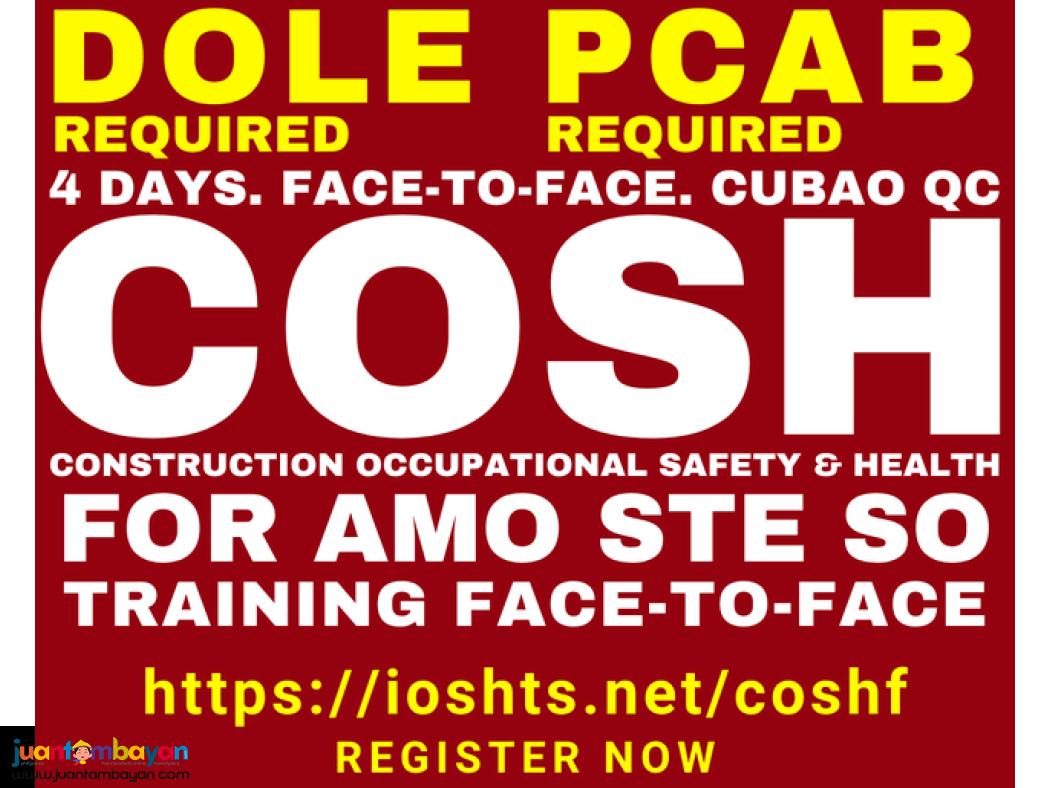 PCAB DOLE COSH Training Face-to-Face Authorized Managing Officer AMO