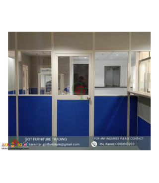 Floor to Ceiling partition/ Fabric partition with glass.