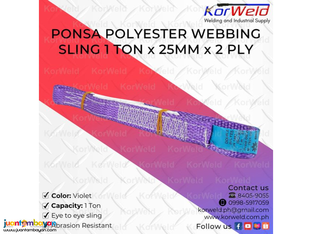 Ponsa Polyester Webbing Sling 1 Ton x 25mm x 2ply