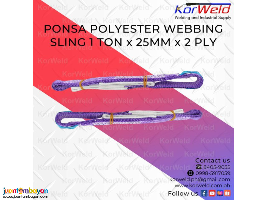 Ponsa Polyester Webbing Sling 1 Ton x 25mm x 2ply