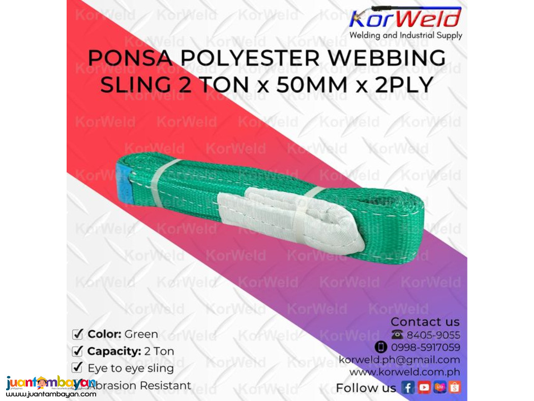 Ponsa Polyester Webbing Sling 2 Ton x 50mm x 2ply