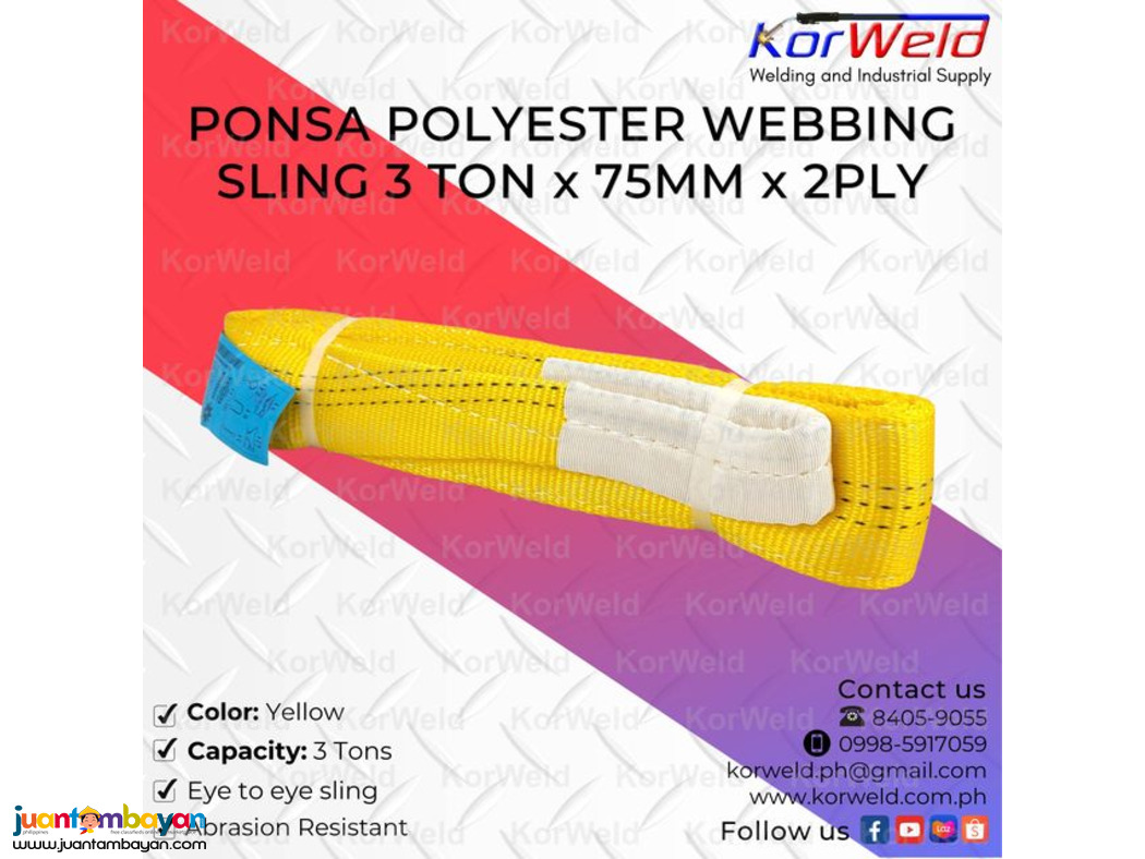 Ponsa Polyester Webbing Sling 3 Ton x 75mm x 2ply