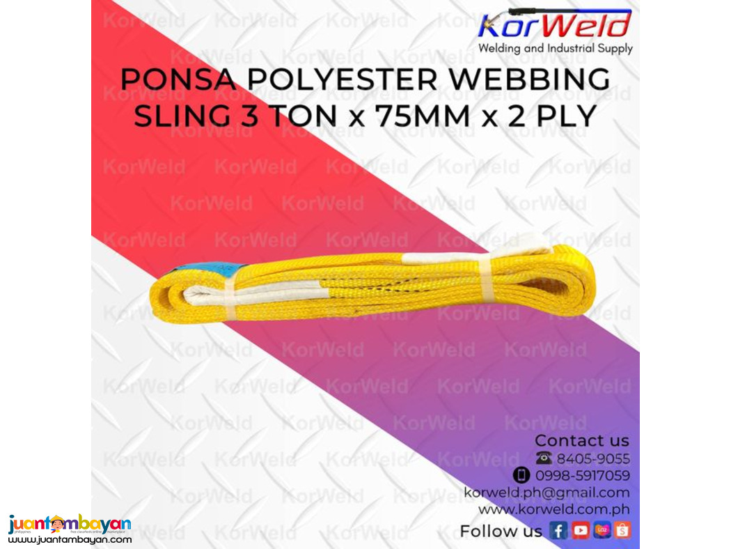 Ponsa Polyester Webbing Sling 3 Ton x 75mm x 2ply