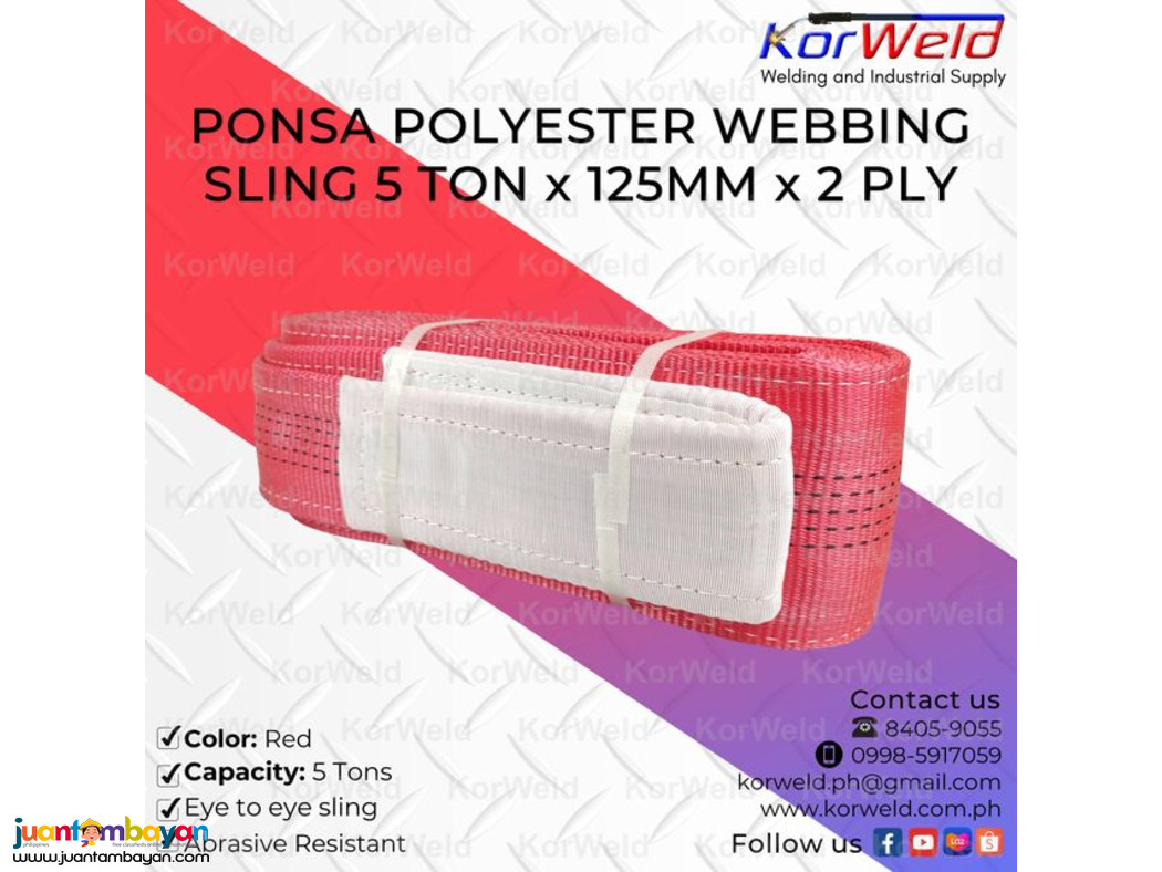 Ponsa Polyester Webbing Sling 5 Ton x 125mm x 2ply