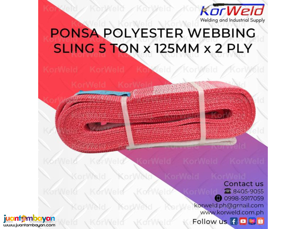 Ponsa Polyester Webbing Sling 5 Ton x 125mm x 2ply