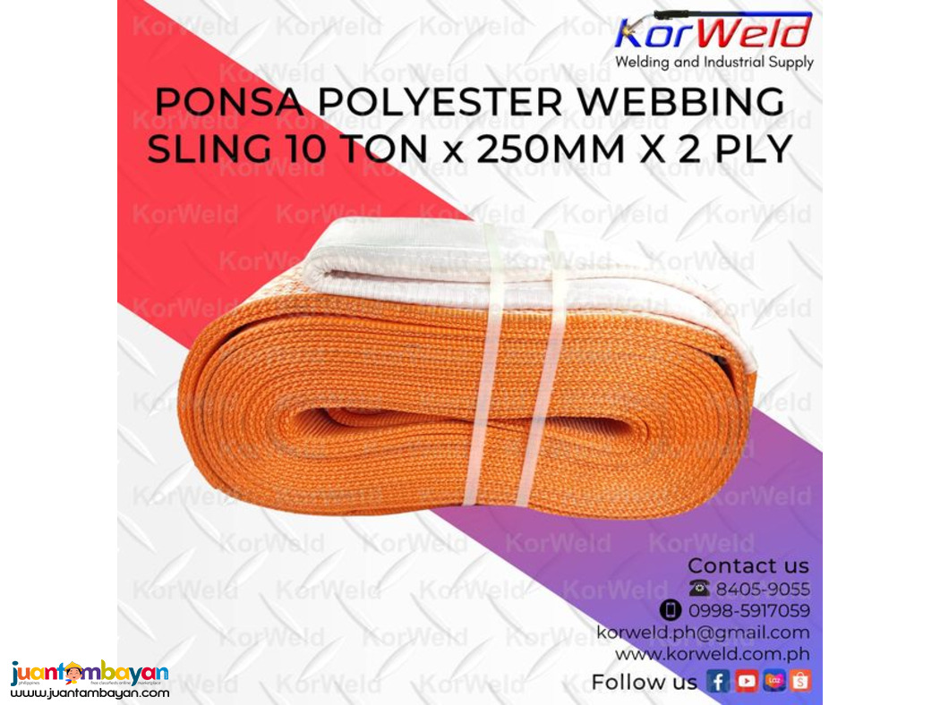 Ponsa Polyester Webbing Sling 10 Ton x 250mm x 2ply