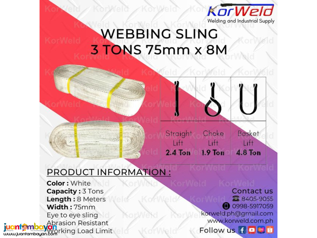 Webbing Sling 3 Tons 75mm x 8m
